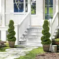 HOMCOM Set of 2 Artificial Plants, Topiary Spiral Boxwood Trees with Pot, for Home Indoor Outdoor Decor, 90cm - 2