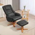 HOMCOM Rocking Recliner Chair with Footstool, PU Leather Recliner Armchair with Wood Base, Upholstered Reclining Chair for Living Room Bedroom, Black - 2