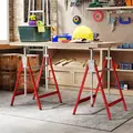 HOMCOM Set of 2 Adjustable Telescopic Builders Trestle, DIY Steel Work Bench Carpenter, Folding Saw Horse Tools Red - 7