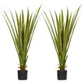 HOMCOM Set of 2 Artificial Plants Agave Succulent in Pot Desk Fake Plants for Home Indoor Outdoor Decor, 15x15x90cm, Green - 1