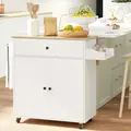 HOMCOM Rolling Kitchen Island with Drop Leaf, Kitchen Storage Cart with Drawer, Spice Rack and Towel Rack, White - 2