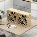 HOMCOM Set of 2 Wooden Wine Rack, X-Shaped Square Tabletop Storage Holder for 24 Bottle, Natural Wood - 2