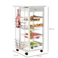 HOMCOM Rolling Kitchen Cart, Utility Storage Cart with 4 Basket Drawers & Side Racks, Wheels for Dining Room, White - 3