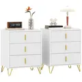 HOMCOM Set of 2 Elegant Chest of Three Drawers - White/Gold-Tone - 1