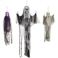 HOMCOM Set of 3 Hanging Skeleton Halloween Decorations, Scary Flying Ghost for Garden, Party, 90/110/170cm - 1