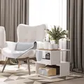 HOMCOM Set of 2 Side Table, Square Coffee Table, Modern End Table with 2 Tier Storage Shelves for Living Room, Bedroom, White - 4