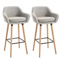 HOMCOM Set of 2 Bar Stools Modern Upholstered Seat Bar Chairs w/ Metal Frame, Solid Wood Legs Living Room Dining Room Fabric Furniture - Beige - 1