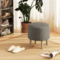 HOMCOM Round Linen-Look Storage Ottoman - Light Grey - 2