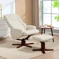 HOMCOM Rocking Recliner Chair with Footstool, PU Leather Recliner Armchair with Wood Base, Upholstered Reclining Chair for Living Room Bedroom, Cream - 2