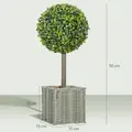 HOMCOM Set of 2 Decorative Artificial Plants, 50cm Faux Boxwood Topiary Balls with Woven Plastic Pot and Pebbles, Fake Plants for Home or Office Decor, Green - 3