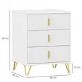 HOMCOM Set of 2 Elegant Chest of Three Drawers - White/Gold-Tone - 3