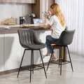 HOMCOM Set of 2 PU Leather Swivel Bar Stools - Grey - 8