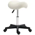 HOMCOM Saddle Stool, PU Leather Adjustable Rolling Salon Chair with Steel Frame for Massage, Spa, Beauty and Tattoo, White - 1