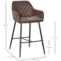HOMCOM Set of 2 Bar stools Retro PU Leather Bar Chairs w/ Footrest Metal Frame Comfort Support Stylish Dining Seating Home Brown - 3