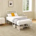 HOMCOM Single Minimalistic Metal Bed Frame - White - 2