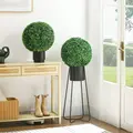 HOMCOM Set of Two Artificial Boxwood Balls Plants - Green - 2