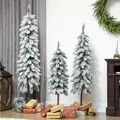 HOMCOM Set of 3 Pencil Flocked Christmas Tree, 3ft 4ft 5ft - 8