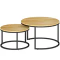 HOMCOM Set of Two Wood-Effect Stacking Tables - Natural - 1
