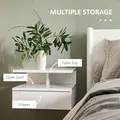 HOMCOM Set of Two Floating High Gloss Bedside Tables - White - 5