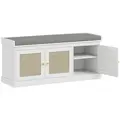 HOMCOM Shoe Storage Bench with Woven Rattan Doors, Seat - White - 1