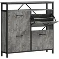 HOMCOM Shoe Storage Cabinet with 4 Flip Drawers and Open Shelf - Cement Grey - 1