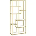 HOMCOM Seven-Tier Geometric Bookcase - White/Gold Tone - 1