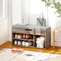 HOMCOM Shoes Cabinet Bench Hidden Storage Padded Seat Organiser Footwear Rack Hallway Grey Wood Grain - 2