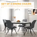HOMCOM Set of 4 Dining Chairs, Kitchen Chairs with Metal Legs, PU Leather Seat and Backrests, Grey - 4
