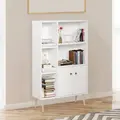 HOMCOM Sideboard Storage Cabinet Cupboard, Open Bookcase with 2 Doors 5 Compartments Wooden Modern Style for Living Room Bedroom Kitchen 80 x 23 x 123 cm, White - 2