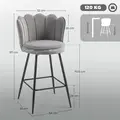 HOMCOM Set of Two Velvet-Feel Lotus Bar Stools - Grey - 3