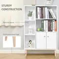 HOMCOM Sideboard Storage Cabinet Cupboard, Open Bookcase with 2 Doors 5 Compartments Wooden Modern Style for Living Room Bedroom Kitchen 80 x 23 x 123 cm, White - 5