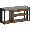 HOMCOM Shoe Storage with Seat, Upholstered Entryway Bench, Shoe Bench with 3 Open Shelves for Hallway, Rustic Brown - 1
