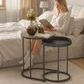 HOMCOM Set of Two Industrial Nesting Tables - Grey - 8