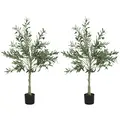 HOMCOM Set of Two Silk Leaf Artificial Olive Trees - 1