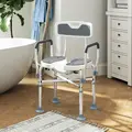 HOMCOM Shower Chair with Hygiene Cut-Out Seat and Reinforced Crossbars, Height Adjustable Padded Bath Chair with Non-slip Feet for Elderly Seniors Disabled Handicap, Tool-Free Assembly, Grey - 2