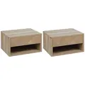 HOMCOM Set of Two Floating Bedside Tables - Natural - 1