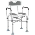 HOMCOM Shower Chair with Hygiene Cut-Out Seat and Reinforced Crossbars, Height Adjustable Padded Bath Chair with Non-slip Feet for Elderly Seniors Disabled Handicap, Tool-Free Assembly, Grey - 1