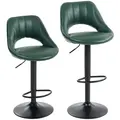 HOMCOM Set of Two Faux Leather Bar Stools - Dark Green - 1