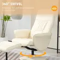 HOMCOM Swivel Recliner Chair with Footstool, PU Leather Armchair and Ottoman with High Back and Round Base for Living Room, Cream White - 5