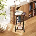 HOMCOM Small Round Side Table with 3 Storage Shelves - Rustic Brown - 2