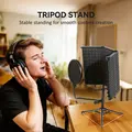 HOMCOM Studio Microphone Isolation Shield with Pop Filter and Tripod Stand, Foldable Adjustable Recording Studio Equipment, 3-Panel High Density Absorbent Foam Shield with 3/8" Threaded Mount, Black - 7