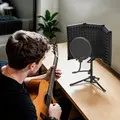 HOMCOM Studio Microphone Isolation Shield with Pop Filter and Tripod Stand, Foldable Adjustable Recording Studio Equipment, 3-Panel High Density Absorbent Foam Shield with 3/8" Threaded Mount, Black - 2