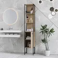 HOMCOM Tall Bathroom Cabinet with Open Shelves and Adjustable Shelf - Natural Wood Finish - 9