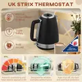 HOMCOM Stainless Steel Kettle and Toaster Set, 1.7L 3000W Rapid Boil Jug Kettle with UK Strix Thermostat, Limescale Filter, 4 Slice Toaster with 7 Browning Controls, Crumb Tray, Black and Silver Tone - 5