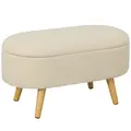 HOMCOM Teddy Fleece Storage Ottoman - Cream White - 1
