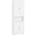 HOMCOM Tall Freestanding Bathroom Cabinet Retro Shutters w/ 3 Compartments Shelves Elevated Base Narrow Organiser White 60L x 30W x 182.5H cm - 1