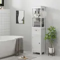 HOMCOM Tall Bathroom Cabinet, Slim Bathroom Storage Cabinet with 2 Open Shelves, Soft Close Door and Drawer, Adjustable Shelf, Narrow Cupboard Storage Unit, White - 8