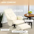HOMCOM Swivel Recliner Chair with Footstool, PU Leather Armchair and Ottoman with High Back and Round Base for Living Room, Cream White - 6
