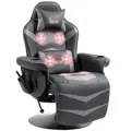 HOMCOM Small Leather Massage Recliner Chair with Ergonomic High Back Retractable Footrest Headrest Work Break Grey - 1