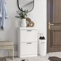 HOMCOM Two-Drawer Minimalistic 10-Shoe Cabinet - White - 2